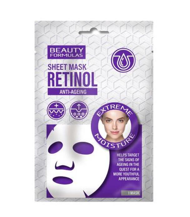 Beauty Formulas, Maseczka do twarzy w płachcie anti-ageing z retinolem, 1 sztuka