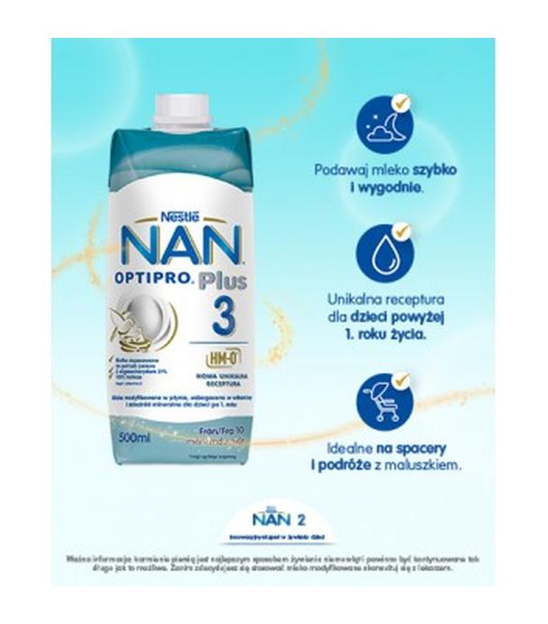 Nestle Nan Optipro Plus 3 Mleko modyfikowane w płynie dla dzieci po 1 roku - 500 ml - cena, opinie, właściwości