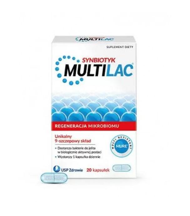 Multilac, synbiotyk (probiotyk + prebiotyk), , kapsułki, 20 sztuk