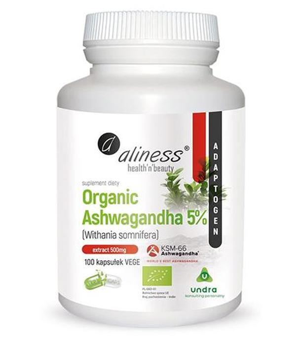 Aliness Organic Ashwagandha 5% - 100 kaps. - cena, opinie, stosowanie