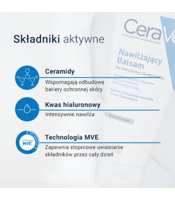 CERAVE Nawilżający balsam do twarzy i ciała z ceramidami do skóry suchej i bardzo suchej, 177 ml