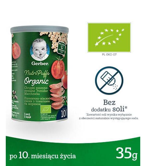 Gerber Organic Chrupki pszenno owsiane pomidor, marchewka dla niemowląt po 10. miesiącu, 35 g