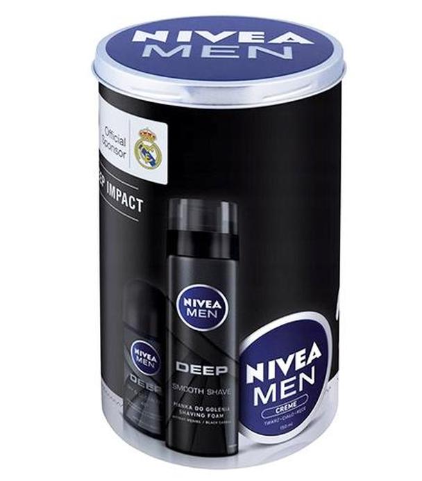 NIVEA MEN DEEP IMPACT ZESTAW Antyperspirant roll-on + Pianka do golenia + Krem - 50 ml + 200 ml + 150 ml