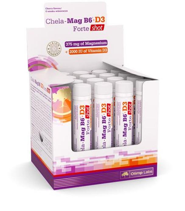 Olimp Chela Mag B6 + D3 Forte Shot o smaku wiśniowym, 25 ml