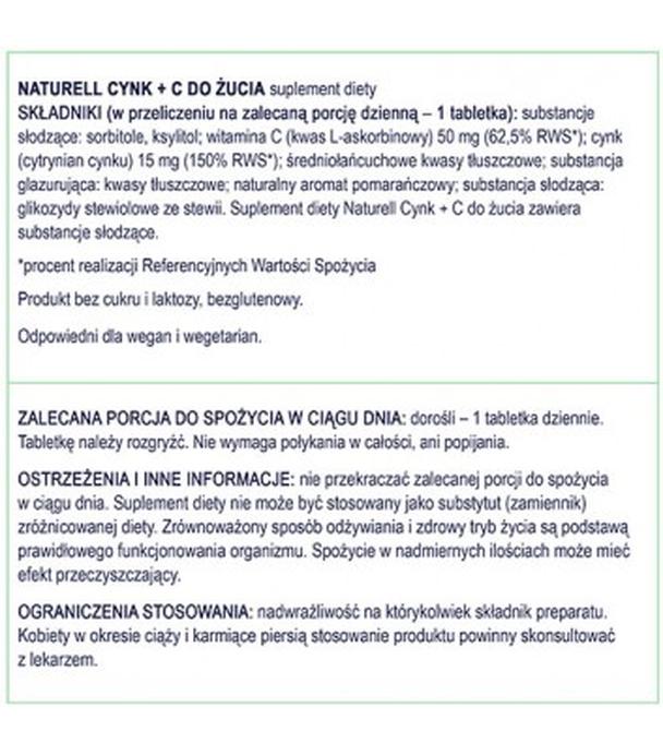 Naturell Cynk + C do żucia, 120 tabletek