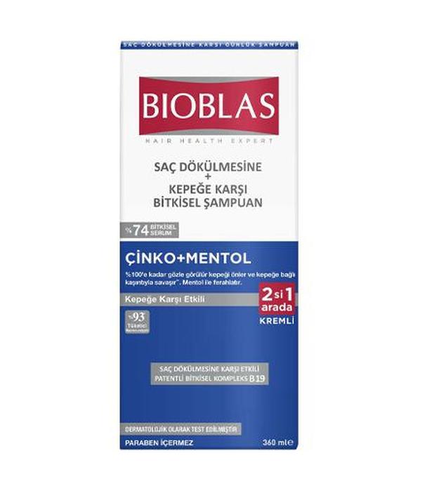 Bioblas Szampon ziołowy z odżywką na wypadanie włosów przeciwłupieżowy cynk + mentol, 360 ml, cena, wskazania, właściwości