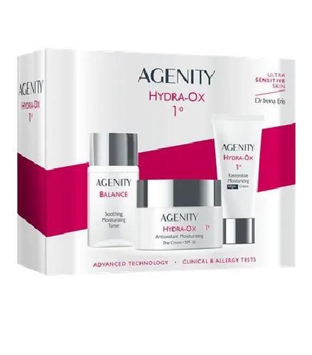 Agenity Zestaw Hydra - Ox 1° Antyoksydacyjny krem nawilżający na dzień SPF 20, 50 ml + Odbudowujący krem nawilżający na noc, 50 ml +  Łagodzący tonik nawilżający, 25 ml