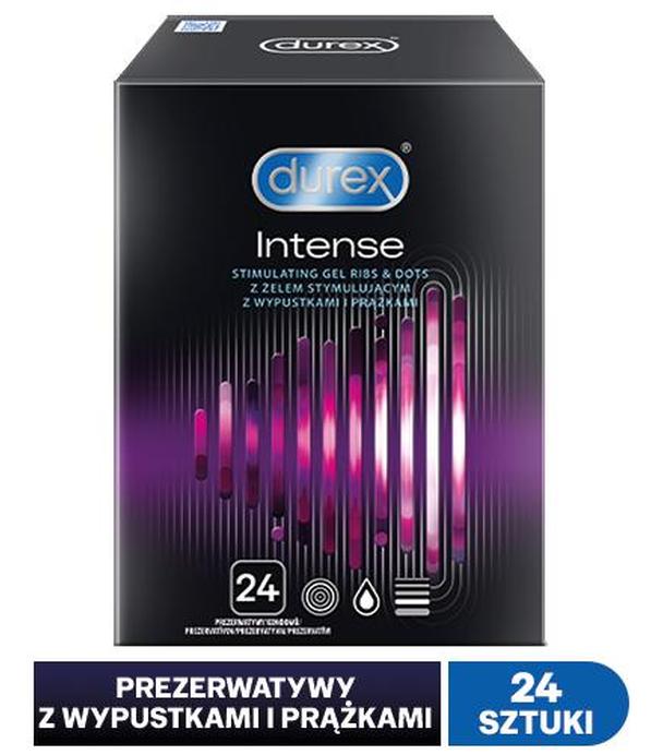 Durex Intense, prezerwatywy z żelem stymulującym, prążkowane z wypustkami, 24 sztuki