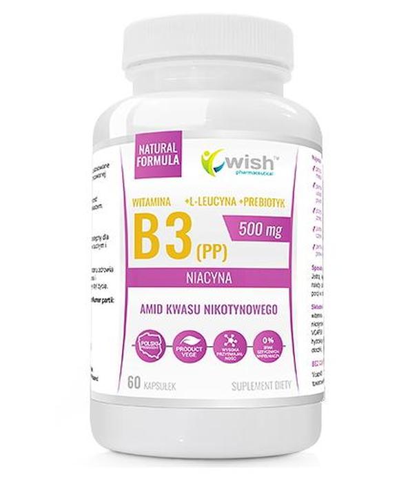 Wish Niacyna Witamina B3 500 mg + L-leucyna + prebiotyk, 60 kapsułek