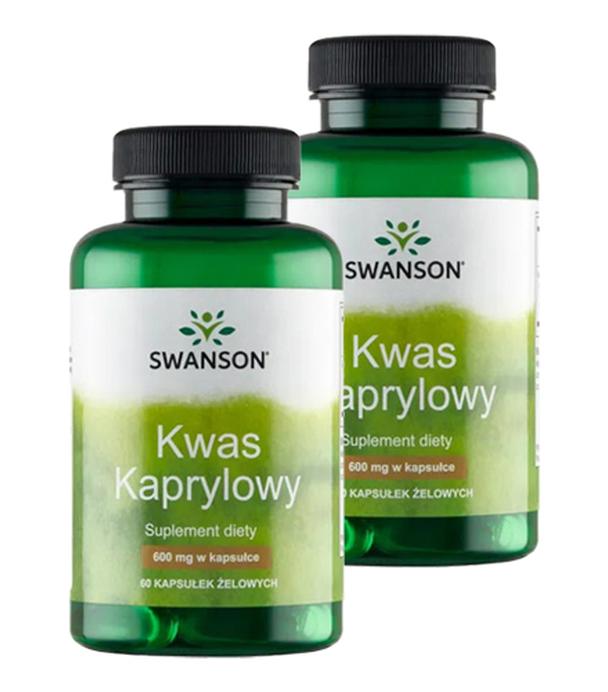 Swanson Kwas Kaprylowy 600 mg, 2 x 60 kapsułek żelowych