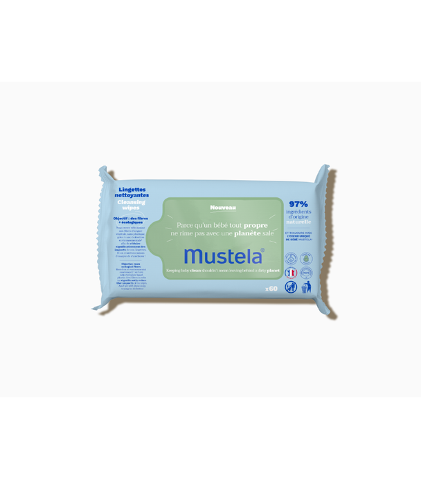 Mustela Bebe, nawilżane chusteczki oczyszczające z organicznym awokado, 60 szt.