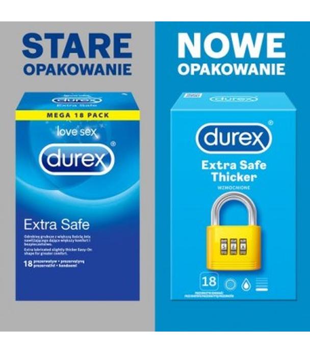 DUREX EXTRA SAFE Prezerwatywy grubsze z dodatkową ilością środka nawilżającego, 18 szt. - cena, opinie, właściwości