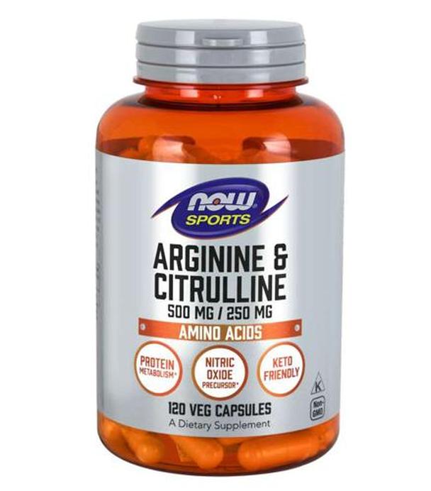 Now Sports Arginine 500 mg & Citrulline 250 mg - 120 kaps. Na tkanke mięśniową - cena, opinie, właściwości