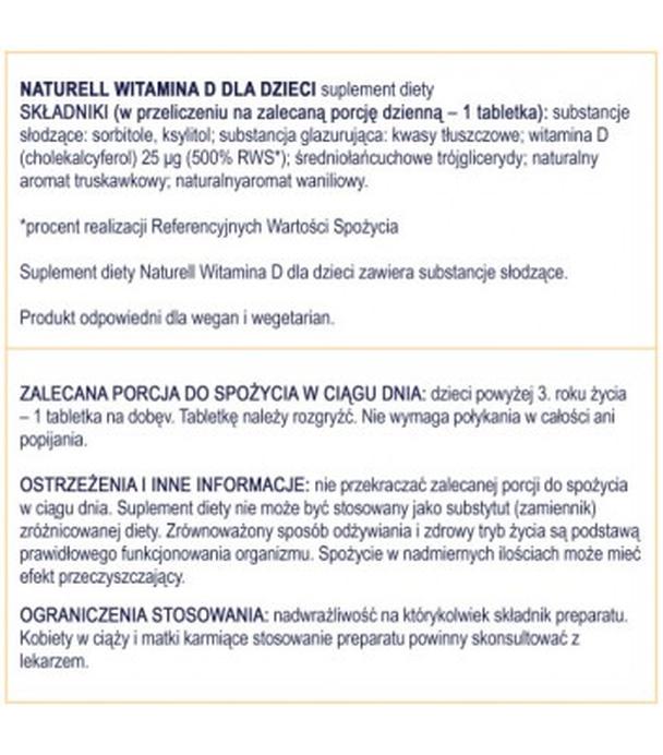 Naturell Witamina D dla dzieci, tabletki, 180 sztuk