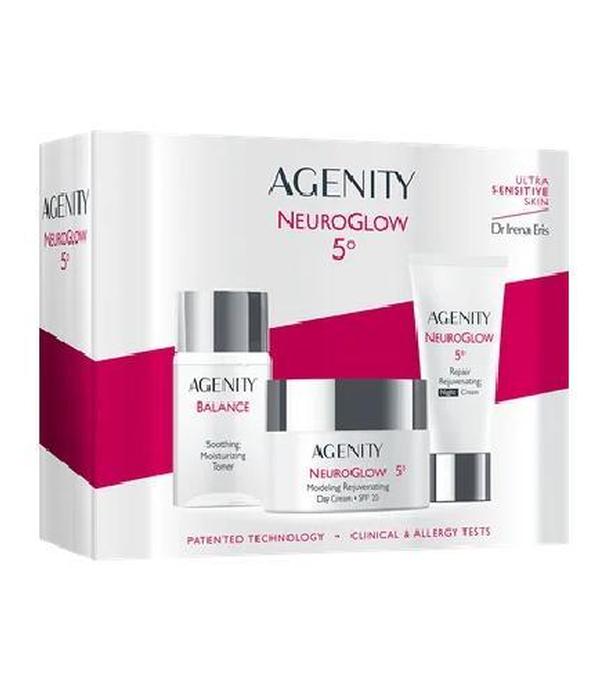 Agenity Zestaw Neuroglow 5° Modelujący krem odmładzający SPF 20, 50 ml + Naprawczy krem odmładzający, 50 ml +  Łagodzący tonik nawilżający, 25 ml