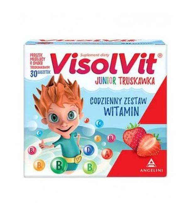 VisolVit Junior Truskawka, witaminy dla dzieci po 3 r.ż., musujący proszek o smaku truskawkowym, 30 sasz.