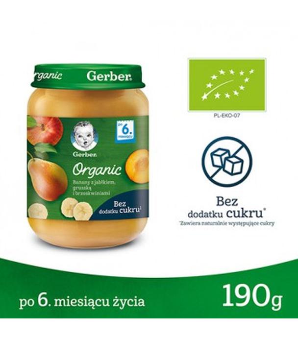 Gerber Organic Banany z jabłkiem, gruszką i brzoskwiniami po 6 miesiącu - 190 g - cena, opinie, wskazania - ważny do 2024-05-31