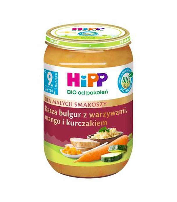 HiPP BIO od pokoleń, Kasza bulgur z warzywami, mango i kurczakiem, po 9. m-cu, 220 g, cena, opinie, właściwości