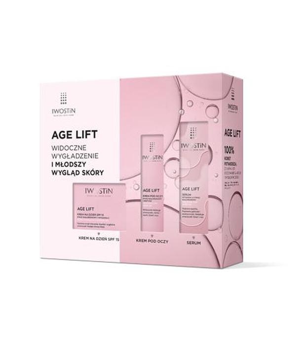IWOSTIN AGE LIFT Krem pod oczy, 15 ml + Serum, 30 ml + Krem na dzień do skóry normalnej i mieszanej, 50 ml, Zestaw prezentowy - ważny do 2025-09-30