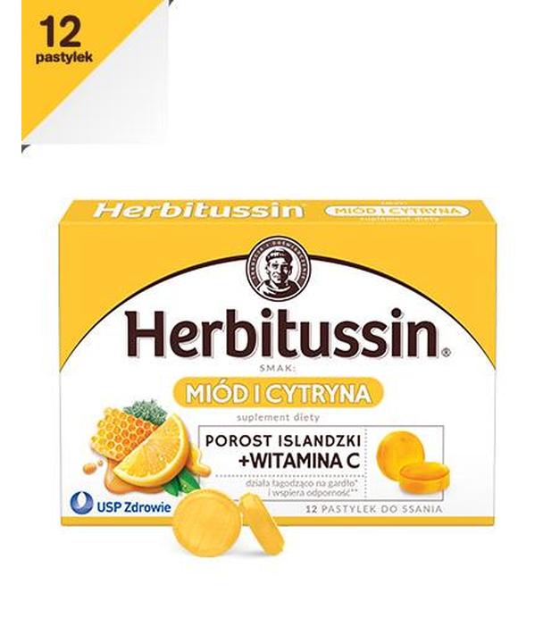 HERBITUSSIN POROST ISLANDZKI + Wit. C smak miód i cytryna - 12 past. do ssania