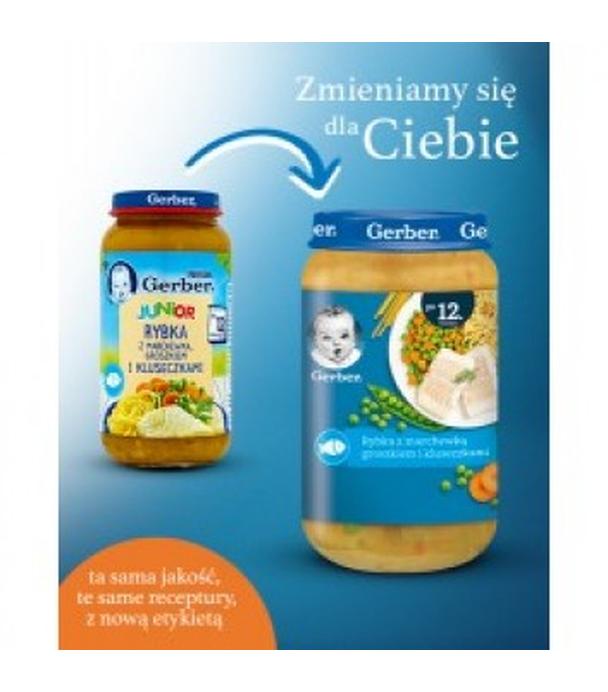 GERBER JUNIOR Obiadek rybka z marchewką, groszkiem i kluseczkami po 12 miesiącu - 250 g