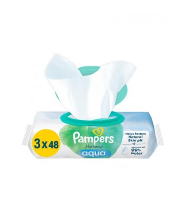 Pampers Harmonie Aqua Chusteczki nawilżane, 3 x 48 szt., cena, opinie, właściwości