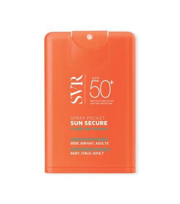 SVR Sun Secure SPF 50+ Kieszonkowy transparenty spray dla niemowląt dzieci i dorosłych, 20 ml