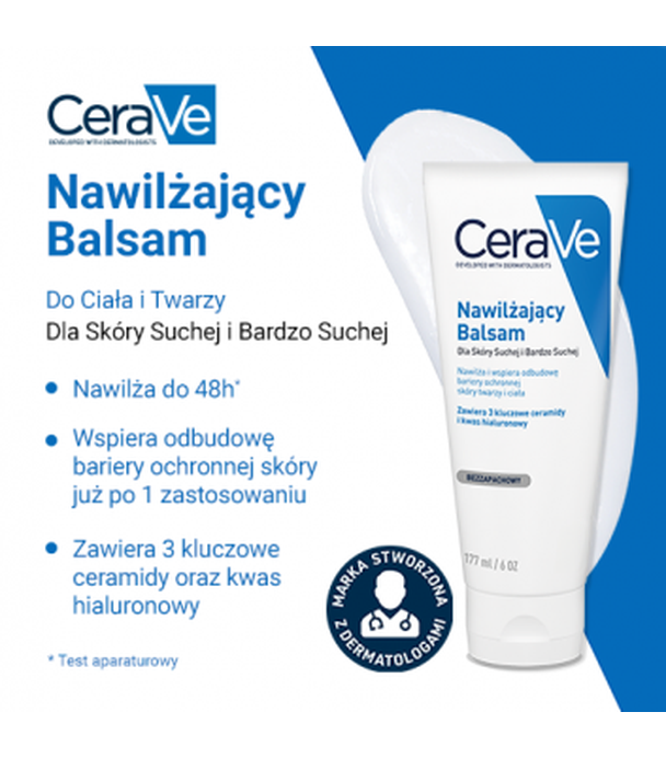 CERAVE Nawilżający balsam do twarzy i ciała z ceramidami do skóry suchej i bardzo suchej, 177 ml