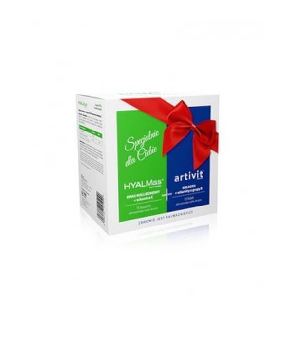 Hymalmas kwas hialuronowy + witamina C, 15 saszetek + Artivit, kolagen + witaminy z grupy B, 15 fiolek [ZESTAW]