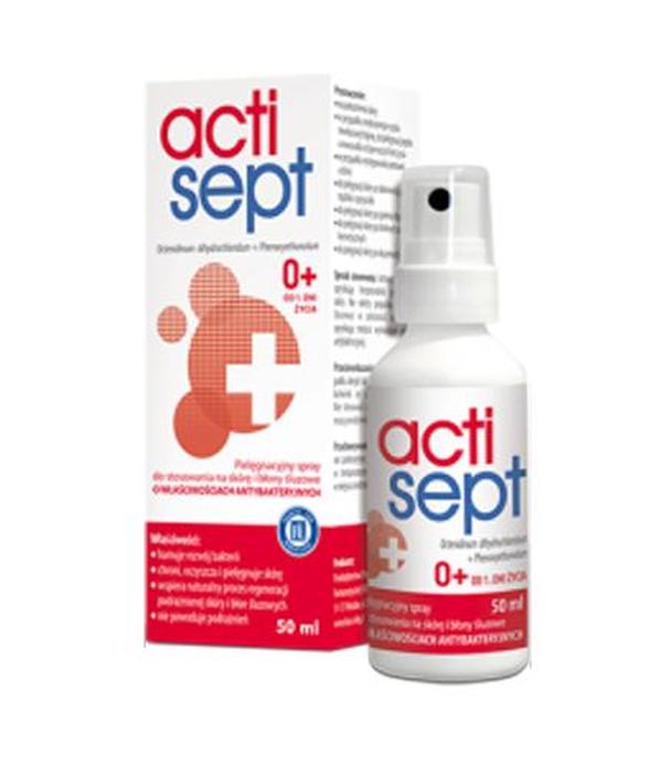 ACTISEPT Spray na skórę i błony śluzowe - 50 ml. Hamuje rozwój baketrii, chroni, oczyszcza i pielęgnuje skórę.