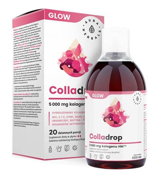 Aura Herbals Colladrop Glow 5000 mg kolagenu HM, 500 ml, cena, wskazania, właściwości