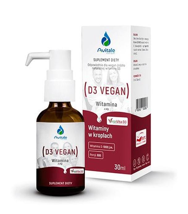 Avitale Witamina D3 Vegan 1000 j. m. krople - 30 ml Na odporność i mocne kości - cena, opinie, wskazania