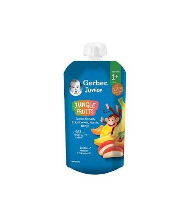 Gerber Junior Jungle Fruits Deserek jabłko banan brzoskwinia morela mango powyżej 1+ roku, 110 g - ważny do 2025-10-31