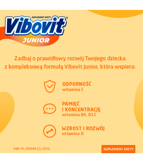 VIBOVIT JUNIOR Pomarańczowy - 14 sasz. Witaminy dla dzieci od 4 do 12 lat.