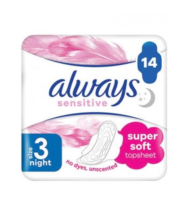 Always Sensitive Night 3 Podpaski ze skrzydełkami, 14 sztuk