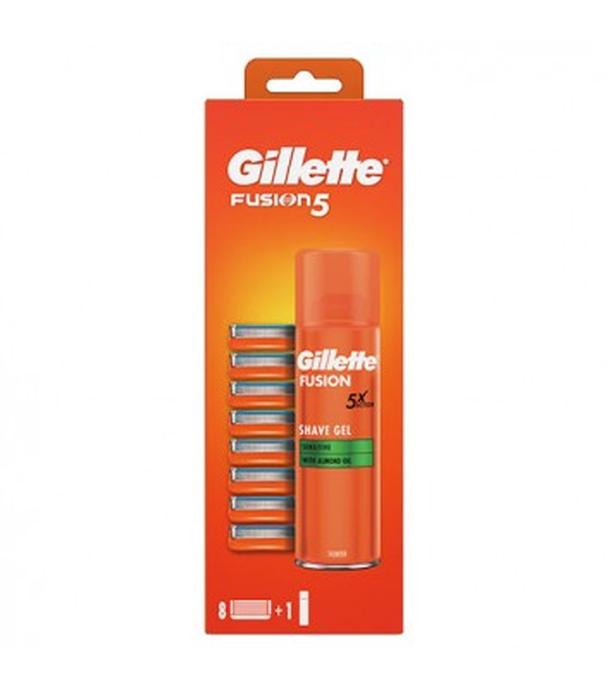Gillette Fusion5, 8 ostrzy wymiennych do maszynki do golenia Żel do golenia, 200 ml, 1 zestaw