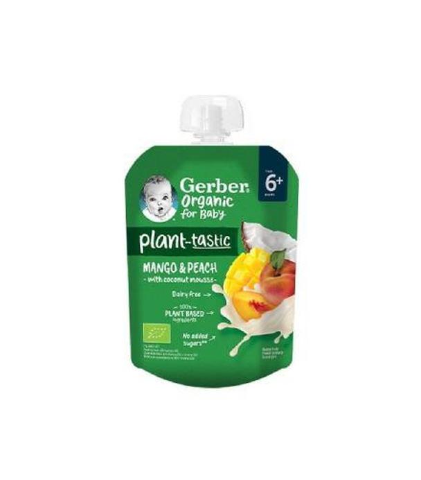 Gerber Organic Plant-tastic Deserek mango i brzoskwinia z musem kokosowym po 6. miesiącu, 80 g
