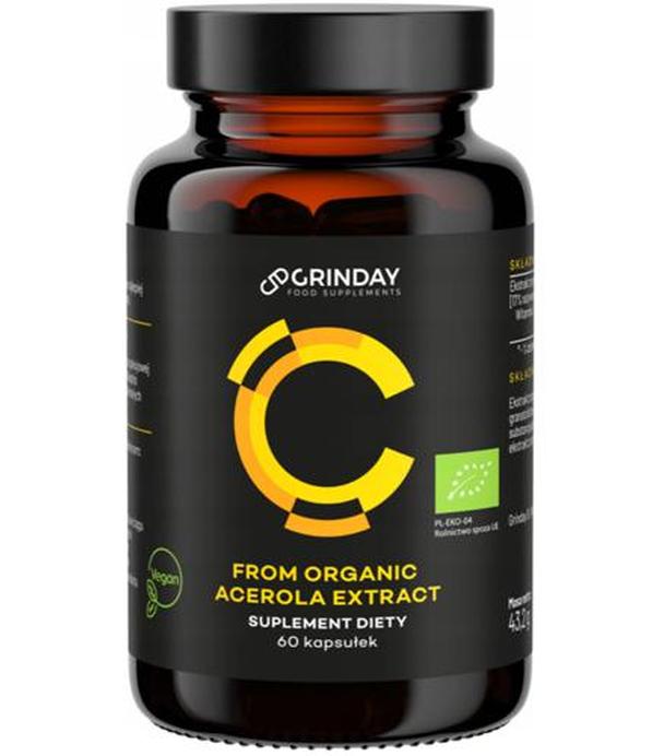 Grinday from organic acerola extract z Witaminą C, 60 kaps., cena, opinie, składniki