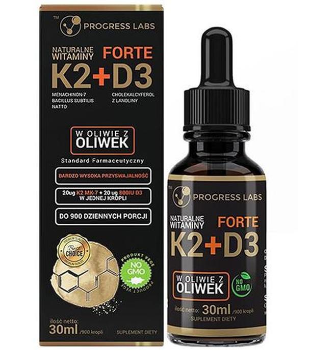 Progress Labs Naturalne Witaminy K2 MK-7 + D3 Forte - 30 ml - cena, opinie, wlaściwości