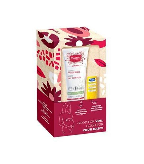 Mustela Zestaw Maternite Krem na rozstępy, 250 ml + Sztyft przeciwsłoneczny SPF 50, 9 ml - ważny do 2025-06-01