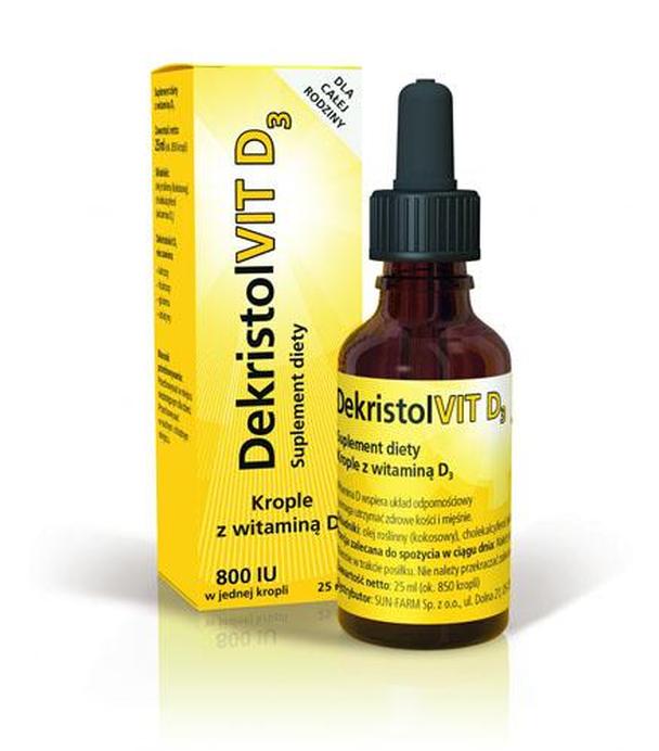 DEKRISTOLVIT D3 Krople z witaminą D3 800 UI - 25 ml - na układ odpornościowy, mięśnie i kości - cena, dawkowanie, opinie