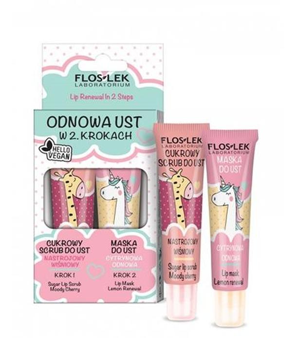 Flos-Lek Odnowa ust w 2 krokach Cukrowy scrub do ust nastrojowy wiśniowy + Maska do ust cytrynowa odnowa 2 x 14 g - 1 szt. - cena, opinie, działanie - ważny do 2025-09-30