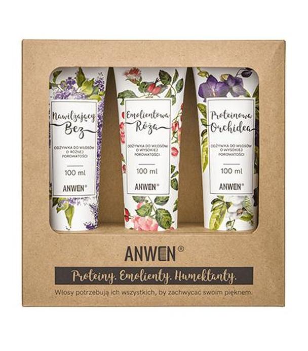 Anwen Zestaw odżywek do włosów o wysokiej porowatości Nawilżający Bez - 100 ml + Emolientowa Róża - 100 ml + Proteinowa Orchidea - 100 ml - cena, opinie, właściwości