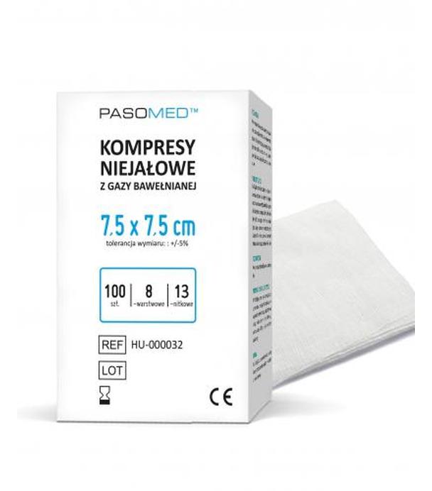 Pasomed Kompresy niejałowe 13 nitkowe 8 warstwowe 7,5 x 7,5 cm 100 sztuk