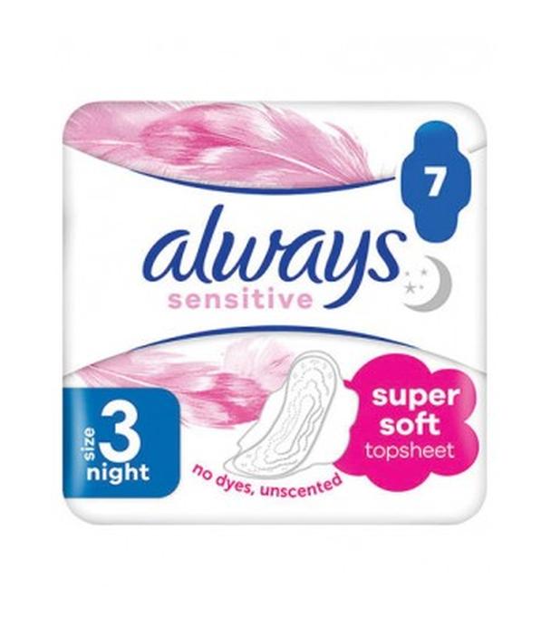 Always Sensitive Night 3 Podpaski ze skrzydełkami, 7 sztuk