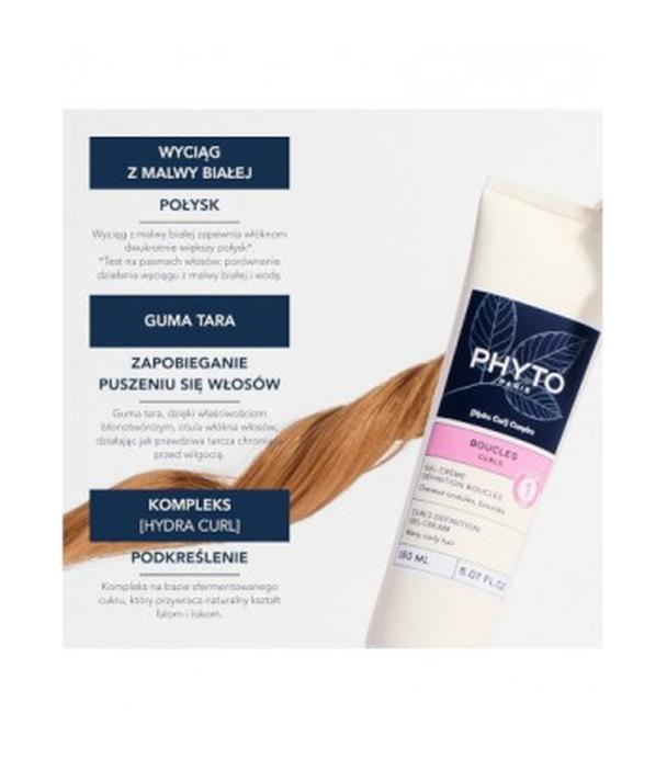 Phyto Boucles Curls, Żel-krem definiujący loki dla włosów falowanych i kręconych, 150 ml