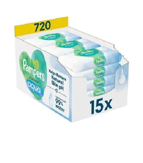 Pampers Harmonie Aqua, Chusteczki nawilżane dla dzieci, 15 opakowań