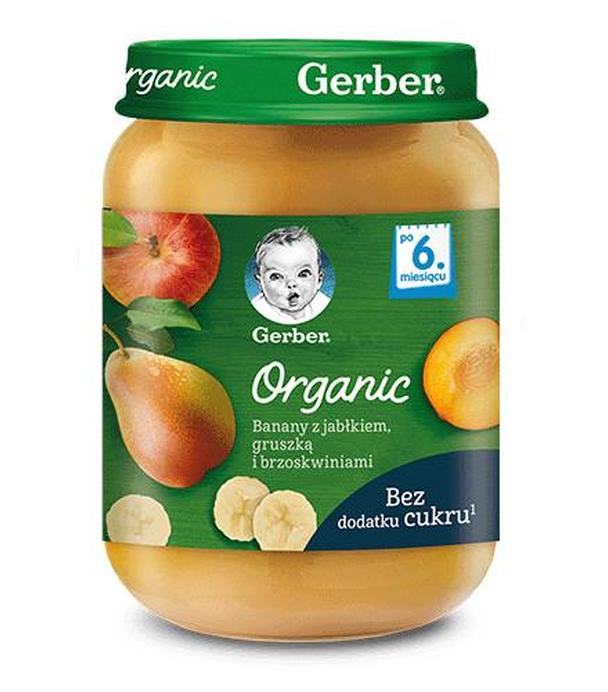 Gerber Organic Banany z jabłkiem, gruszką i brzoskwiniami po 6 miesiącu - 190 g - cena, opinie, wskazania