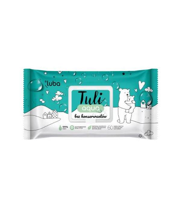 Luba Tuli Aqua, Chusteczki nawilżane bez konserwantów 99% wody, 60 sztuk