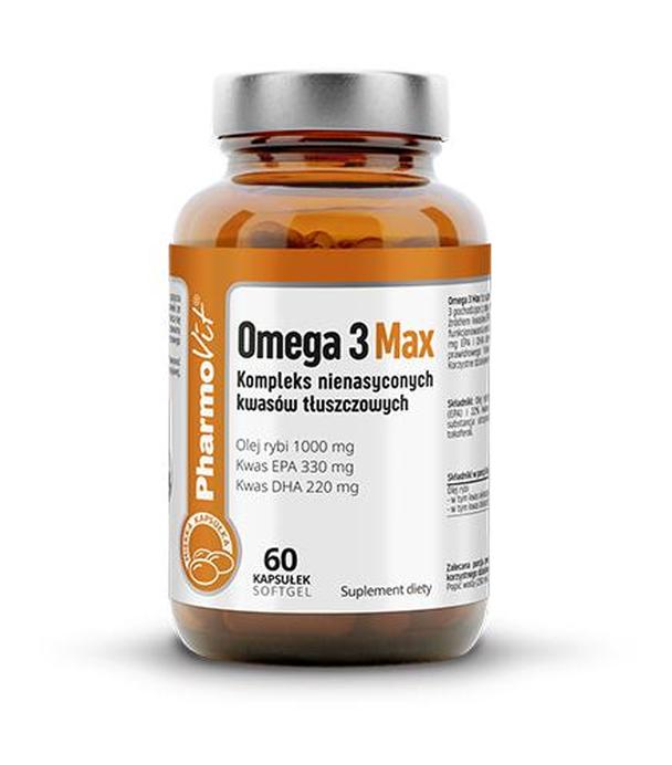 PharmoVit Omega 3 Max Kompleks nienasyconych kwasów tłuszczowych, 60 kaps., cena, opinie, wskazania